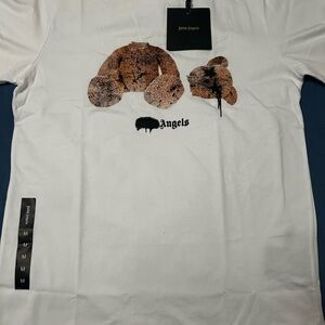 Palm angels white tee shirt with spray painted star eye on teddy size M